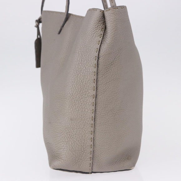 FENDI Celeria Hand Bag Leather Gray Silver Auth 195694A