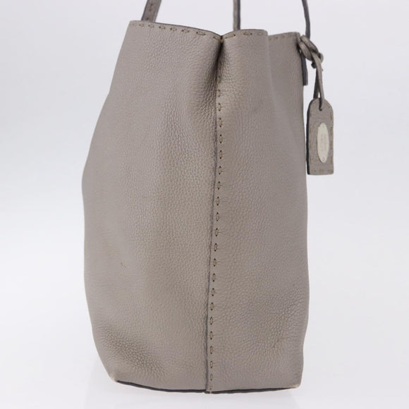 FENDI Celeria Hand Bag Leather Gray Silver Auth 195694A