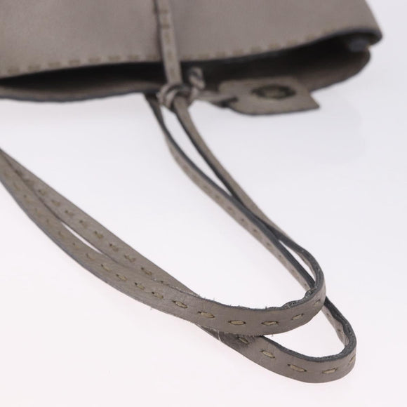 FENDI Celeria Hand Bag Leather Gray Silver Auth 195694A