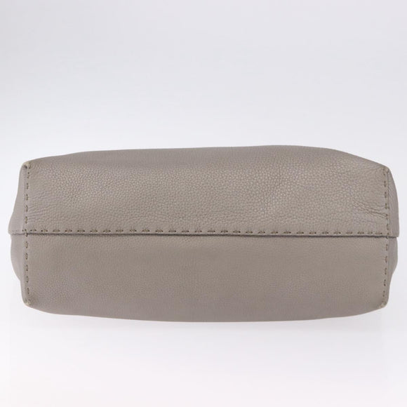 FENDI Celeria Hand Bag Leather Gray Silver Auth 195694A
