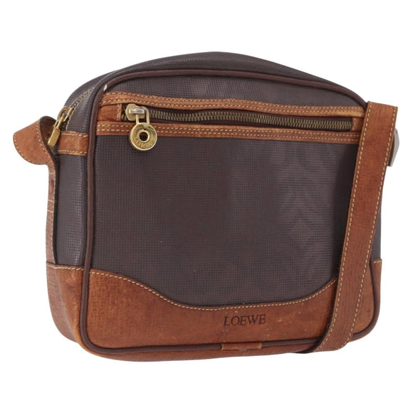 LOEWE Shoulder Bag PVC Brown Gold Silver Auth 195697