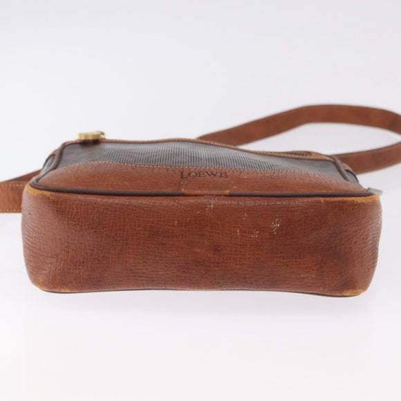 LOEWE Shoulder Bag PVC Brown Gold Silver Auth 195697