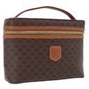 CELINE Macadam Canvas Vanity Pouch PVC Leather Brown Gold Auth 195699A-1