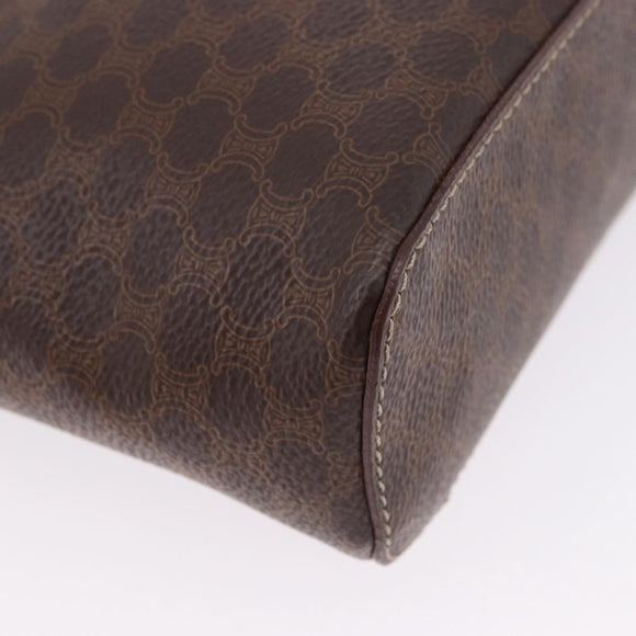 CELINE Macadam Canvas Vanity Pouch PVC Leather Brown Gold Auth 195699A