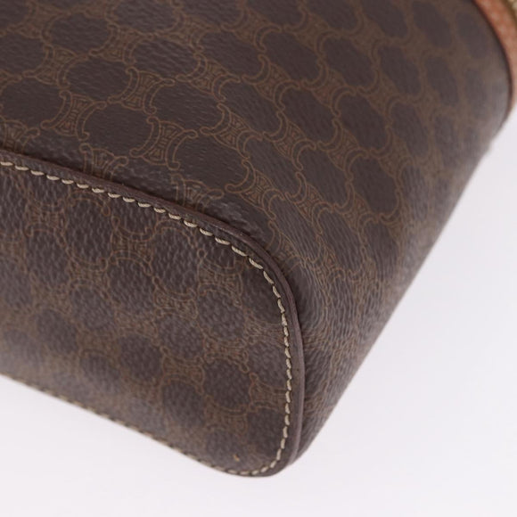 CELINE Macadam Canvas Vanity Pouch PVC Leather Brown Gold Auth 195699A