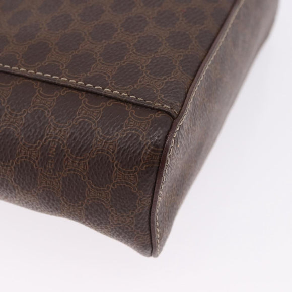 CELINE Macadam Canvas Vanity Pouch PVC Leather Brown Gold Auth 195699A