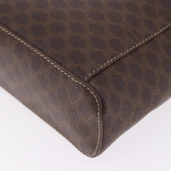 CELINE Macadam Canvas Vanity Pouch PVC Leather Brown Gold Auth 195699A