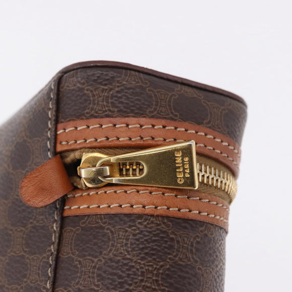 CELINE Macadam Canvas Vanity Pouch PVC Leather Brown Gold Auth 195699A