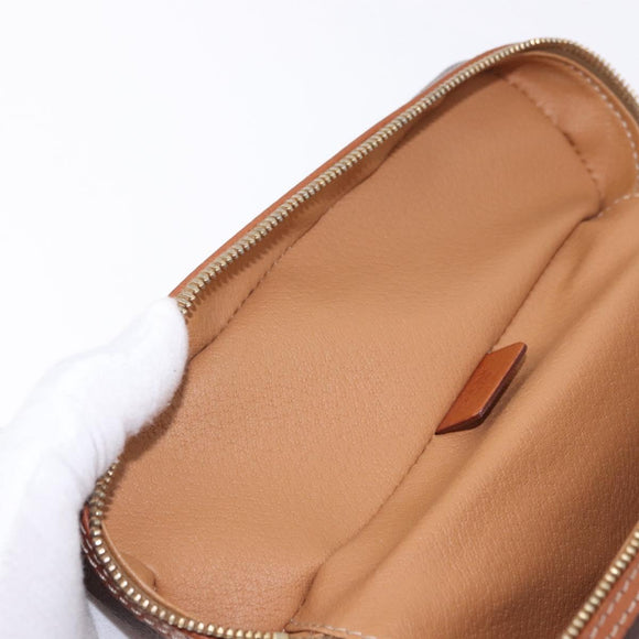 CELINE Macadam Canvas Vanity Pouch PVC Leather Brown Gold Auth 195699A