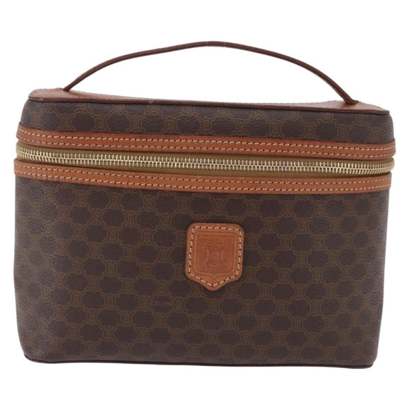 CELINE Macadam Canvas Vanity Pouch PVC Leather Brown Gold Auth 195699A