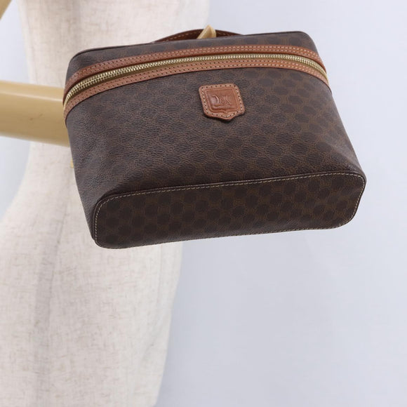 CELINE Macadam Canvas Vanity Pouch PVC Leather Brown Gold Auth 195699A