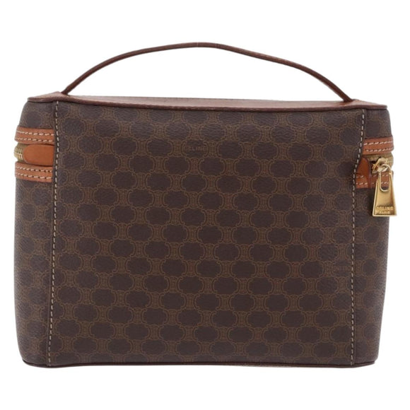 CELINE Macadam Canvas Vanity Pouch PVC Leather Brown Gold Auth 195699A