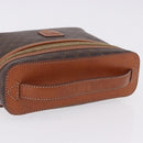 CELINE Macadam Canvas Vanity Pouch PVC Leather Brown Gold Auth 195699A-6