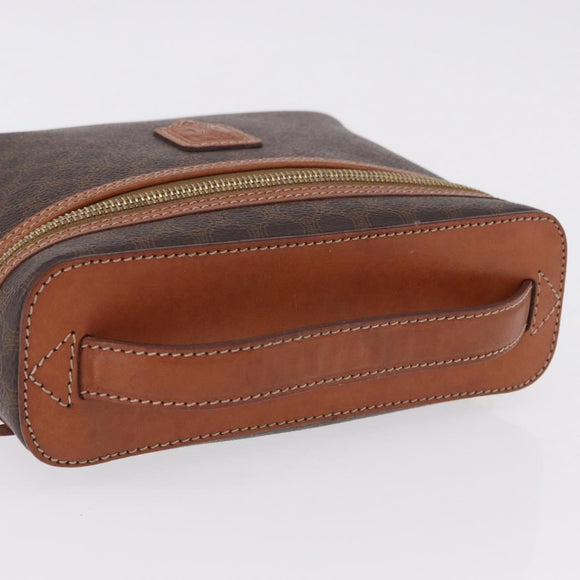 CELINE Macadam Canvas Vanity Pouch PVC Leather Brown Gold Auth 195699A