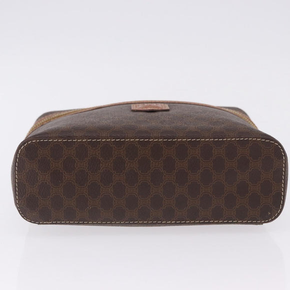 CELINE Macadam Canvas Vanity Pouch PVC Leather Brown Gold Auth 195699A