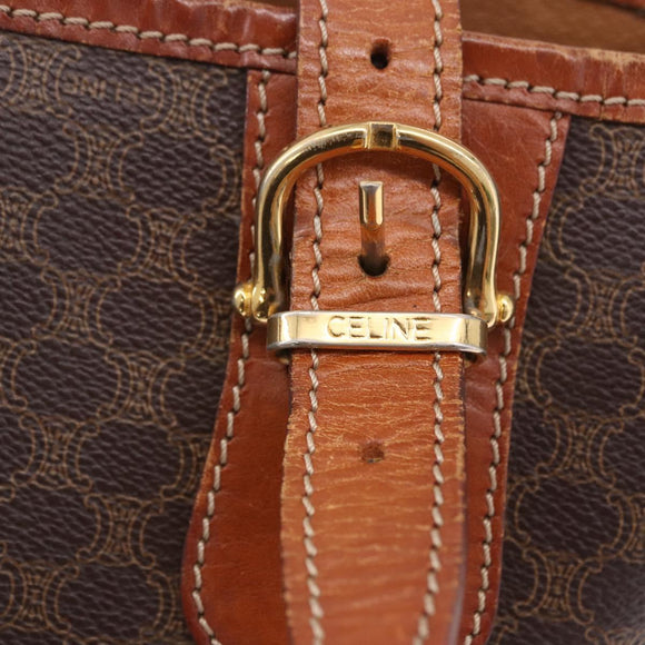 CELINE Macadam Canvas Hand Bag PVC Leather Brown Gold Auth 195700