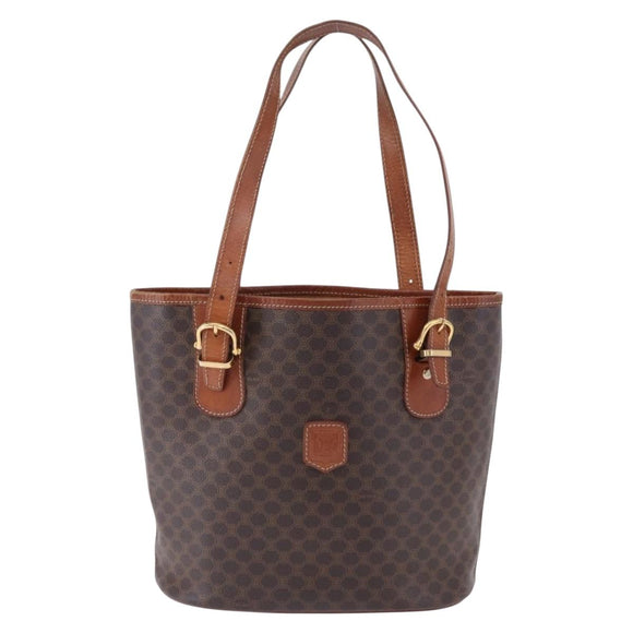 CELINE Macadam Canvas Hand Bag PVC Leather Brown Gold Auth 195700