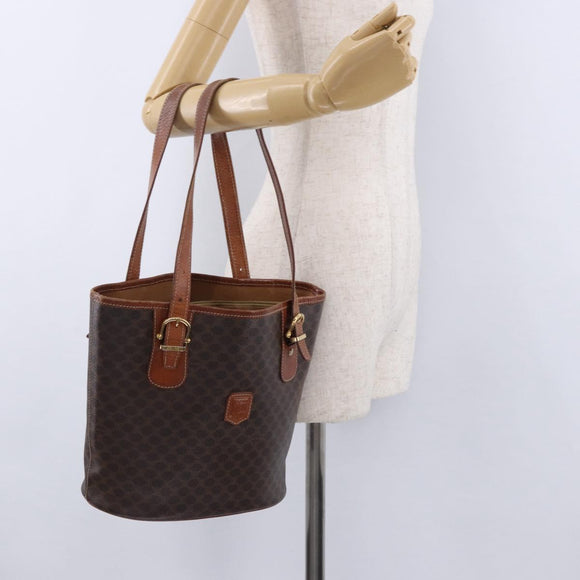 CELINE Macadam Canvas Hand Bag PVC Leather Brown Gold Auth 195700