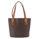 CELINE Macadam Canvas Hand Bag PVC Leather Brown Gold Auth 195700-3