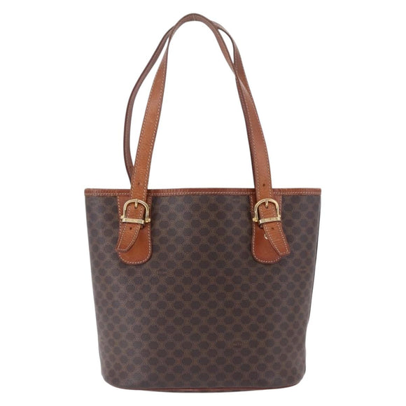 CELINE Macadam Canvas Hand Bag PVC Leather Brown Gold Auth 195700