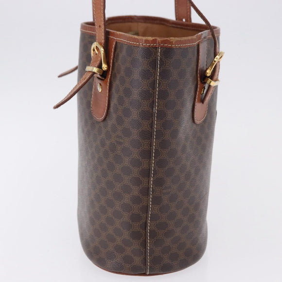 CELINE Macadam Canvas Hand Bag PVC Leather Brown Gold Auth 195700