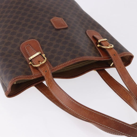 CELINE Macadam Canvas Hand Bag PVC Leather Brown Gold Auth 195700