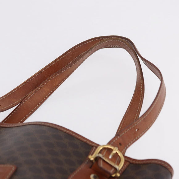 CELINE Macadam Canvas Hand Bag PVC Leather Brown Gold Auth 195700
