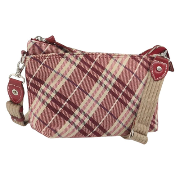 BURBERRY Nova Check Blue Label Shoulder Bag Canvas Red Silver Auth 195702A