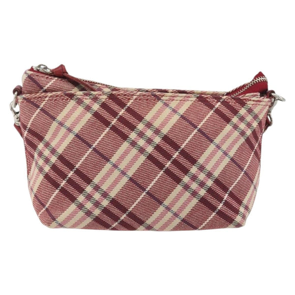 BURBERRY Nova Check Blue Label Shoulder Bag Canvas Red Silver Auth 195702A