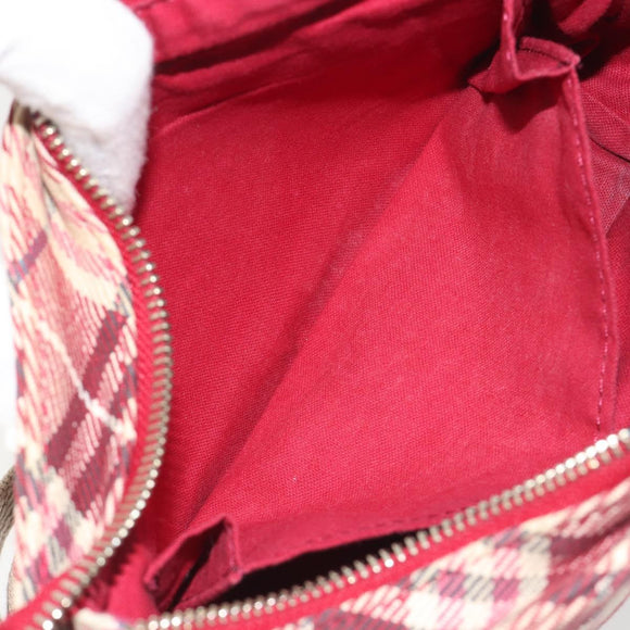 BURBERRY Nova Check Blue Label Shoulder Bag Canvas Red Silver Auth 195702A