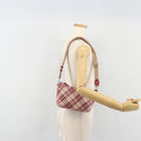 BURBERRY Nova Check Blue Label Shoulder Bag Canvas Red Silver Auth 195702A-23