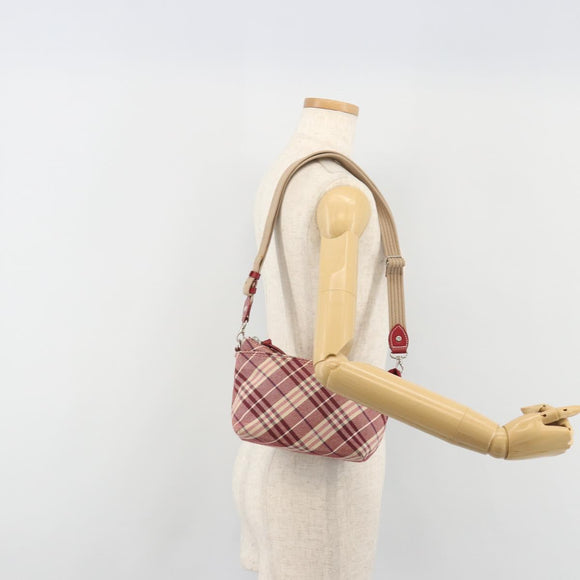 BURBERRY Nova Check Blue Label Shoulder Bag Canvas Red Silver Auth 195702A