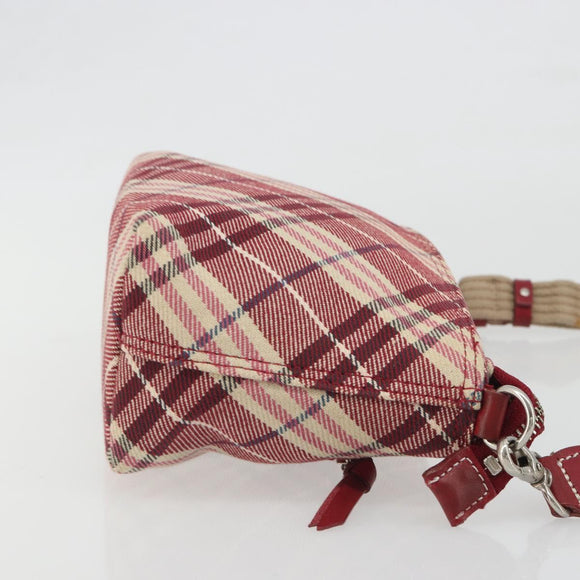 BURBERRY Nova Check Blue Label Shoulder Bag Canvas Red Silver Auth 195702A