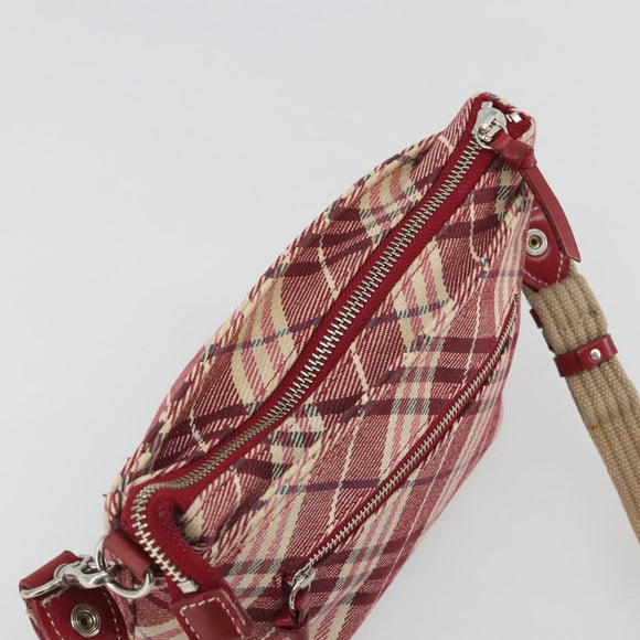 BURBERRY Nova Check Blue Label Shoulder Bag Canvas Red Silver Auth 195702A