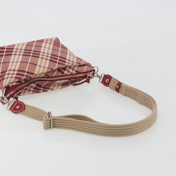 BURBERRY Nova Check Blue Label Shoulder Bag Canvas Red Silver Auth 195702A
