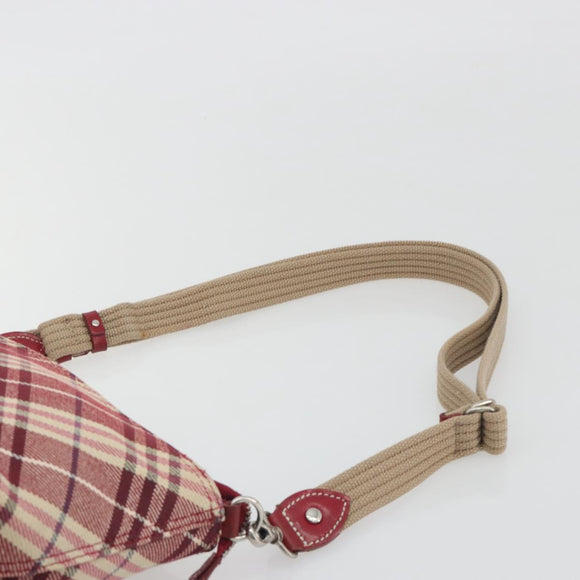 BURBERRY Nova Check Blue Label Shoulder Bag Canvas Red Silver Auth 195702A