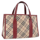 BURBERRY Nova Check Blue Label Hand Bag Canvas Beige Silver Auth 195703-1