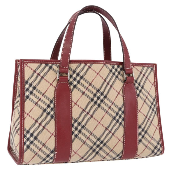 BURBERRY Nova Check Blue Label Hand Bag Canvas Beige Silver Auth 195703