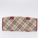 BURBERRY Nova Check Blue Label Hand Bag Canvas Beige Silver Auth 195703-10