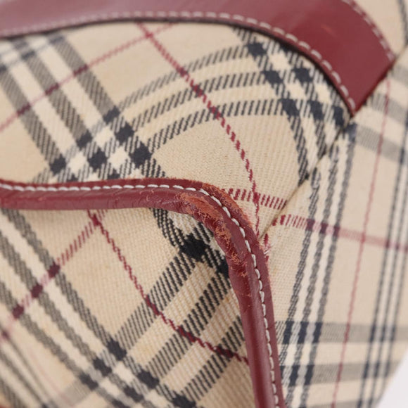 BURBERRY Nova Check Blue Label Hand Bag Canvas Beige Silver Auth 195703