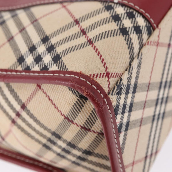BURBERRY Nova Check Blue Label Hand Bag Canvas Beige Silver Auth 195703