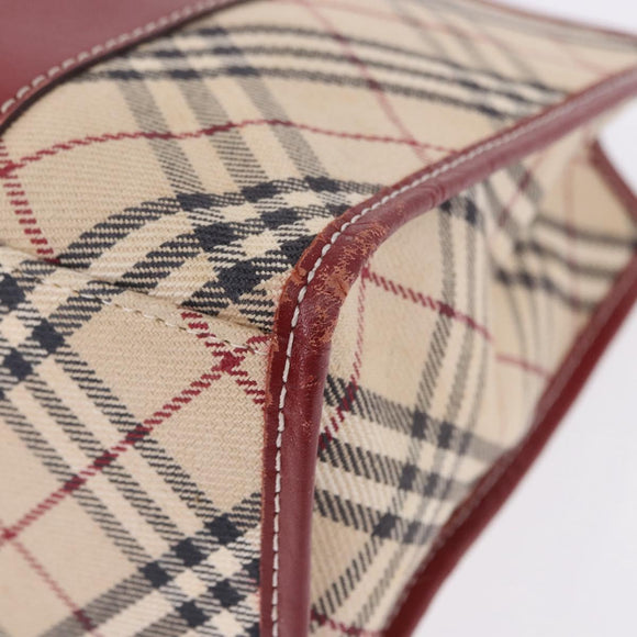 BURBERRY Nova Check Blue Label Hand Bag Canvas Beige Silver Auth 195703
