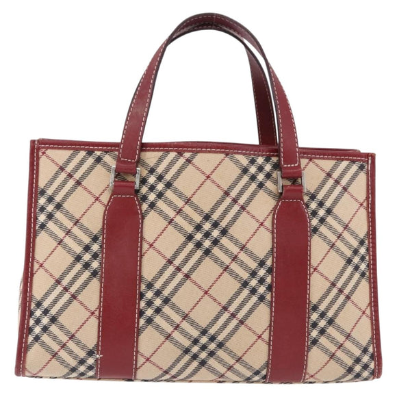 BURBERRY Nova Check Blue Label Hand Bag Canvas Beige Silver Auth 195703