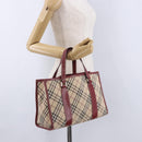BURBERRY Nova Check Blue Label Hand Bag Canvas Beige Silver Auth 195703-20