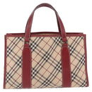 BURBERRY Nova Check Blue Label Hand Bag Canvas Beige Silver Auth 195703-3
