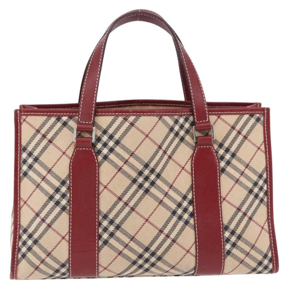 BURBERRY Nova Check Blue Label Hand Bag Canvas Beige Silver Auth 195703