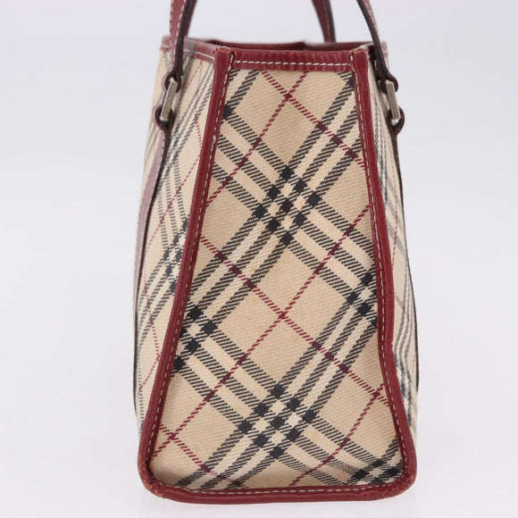 BURBERRY Nova Check Blue Label Hand Bag Canvas Beige Silver Auth 195703