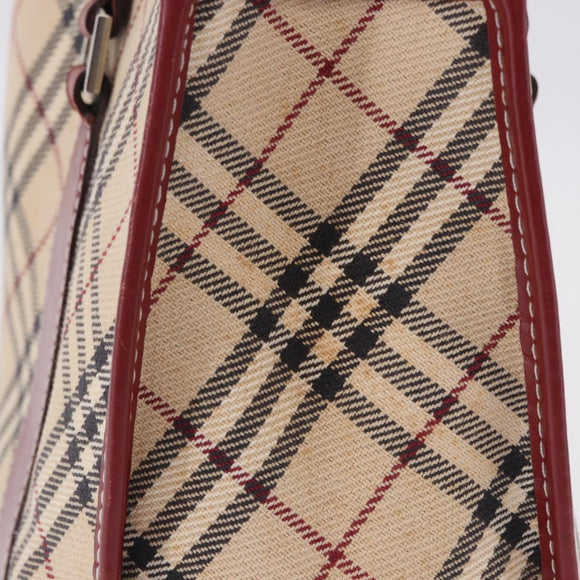 BURBERRY Nova Check Blue Label Hand Bag Canvas Beige Silver Auth 195703