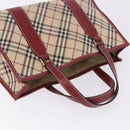 BURBERRY Nova Check Blue Label Hand Bag Canvas Beige Silver Auth 195703-7