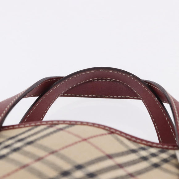 BURBERRY Nova Check Blue Label Hand Bag Canvas Beige Silver Auth 195703